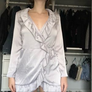 NWT Missguided Satin Long Sleeve Wrap Dress